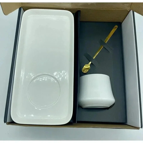 3pc Espresso Coffee Set White & Gold Ceramic Cup Saucer & Spoon By Cook Prep Eat - Picture 3 of 4